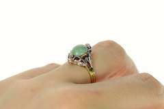 14K Yellow Gold Victorian Turquoise Diamond Engagement Ring