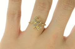 10K Yellow Gold Floral Ornate Diamond Cluster Statement Ring