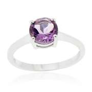 Sterling Silver Amethyst Solitaire Round Ring