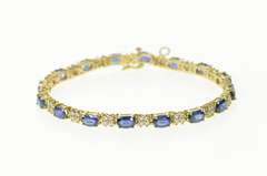 14K Yellow Gold Natural Sapphire Diamond Statement Tennis Bracelet