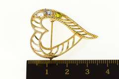 14K Yellow Gold 1960's Retro Topaz CZ Peridot Striped Heart Pendant