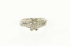 14K White Gold Wavy Tiered Diamond Bypass Statement Ring