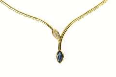 14K Yellow Gold 1.09 Ctw Marquise Sapphire Diamond Wrap Necklace