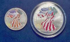 Lot Of 2 Colorized Coins 1 Silver Eagle 2001 & 1943 Walking Liberty Half
