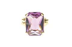 10K Yellow Gold 1960's Amethyst Retro Cocktail Statement Ring