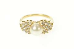 14K Yellow Gold Pearl Ornate Cluster Classic Statement Ring