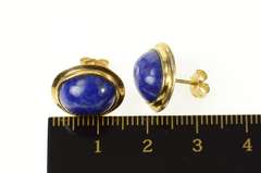 14K Yellow Gold Round Lapis Lazuli Cabochon Statement Earrings