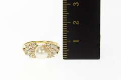 14K Yellow Gold Pearl Ornate Cluster Classic Statement Ring