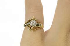 10K Yellow Gold Round Diamond Cluster Bypass Statement Ring