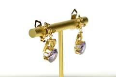 14K Yellow Gold Victorian Sim. Alexandrite Ornate Clip Dangle Earrings