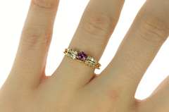 14K Yellow Gold Oval Syn. Pink Sapphire Diamond Bridal Set Ring