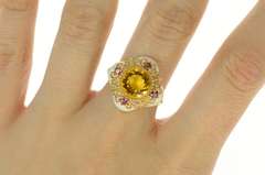 14K Yellow Gold Scalloped White Ceramic Citrine Garnet Cocktail Ring