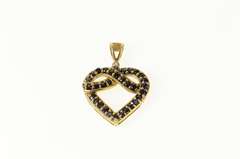 10K Yellow Gold Sapphire Criss Cross Heart Diamond Accent Pendant