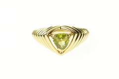 10K Yellow Gold Trillion Peridot Grooved Design Statement Ring