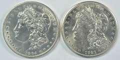 Lustrous BU 1904-O and 1921-S Morgan Silver Dollars