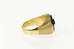 10K Yellow Gold Oval Black Onyx Diamond Men's Retro Ring
