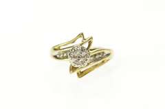 10K Yellow Gold Round Diamond Cluster Bypass Statement Ring