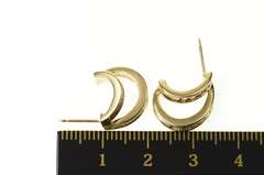 10K Yellow Gold Layered Look Diamond Oval Semi Hoop Earrings