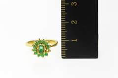 18K Yellow Gold Natural Emerald Halo Retro Statement Cocktail Ring