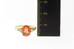 10K Yellow Gold Oval Syn. Mexican Fire Opal CZ Accent Ring