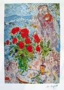 Marc Chagall, Red Bouquet With Lovers