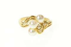 14K Yellow Gold Ornate Pearl Diamond Swirl Cluster Statement Ring