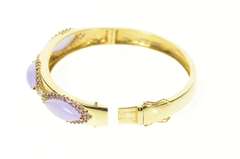 14K Yellow Gold Jade Amethyst Halo Diamond Cluster Bangle Bracelet