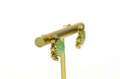 14K Yellow Gold Victorian Ornate Oval Jade Cabochon Stud Earrings