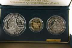 1992 Columbus 3-Coin Proof Set with $5 Gold Piece. COA