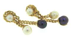 Handsome Yellow Gold Black and White Pearl Earrings