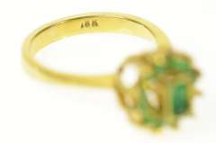 18K Yellow Gold Natural Emerald Halo Retro Statement Cocktail Ring
