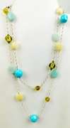 Long Sterling Gemstone & Art Glass Necklace
