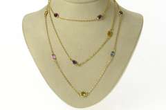 14K Yellow Gold By the Yard Garnet Topaz Amethyst Chain Necklace