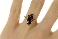10K Yellow Gold Marquise Syn. Garnet CZ Retro Statement Ring