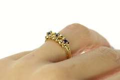 14K Yellow Gold Three Stone Sapphire Floral Statement Band Ring