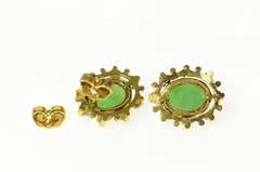 14K Yellow Gold Victorian Ornate Oval Jade Cabochon Stud Earrings