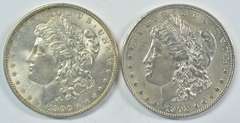 Choice BU 1900-P and 1902-P Morgan Silver Dollars