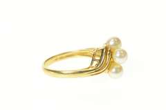 14K Yellow Gold Ornate Pearl Diamond Swirl Cluster Statement Ring