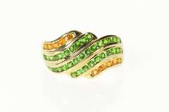 10K Yellow Gold Wavy Tiered Channel Syn. Peridot & Citrine Ring