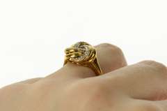10K Yellow Gold Retro Classic Diamond Knot Swirl Statement Ring