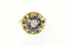 14K Yellow Gold Scalloped Retro Sim. Alexandrite Cocktail Ring