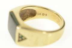 10K Yellow Gold Retro Squared Nephrite Emerald Statement Ring