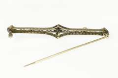 14K Yellow Gold Art Deco Ornate Filigree Diamond Pearl Bar Pin/Brooch