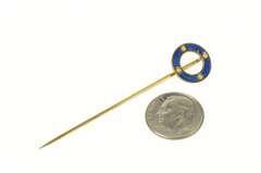 14K Yellow Gold Victorian Blue Enamel Seed Pearl Circle Stick Pin