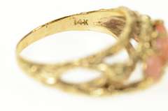 14K Yellow Gold 1960's Retro Coral Diamond Tree Branch Ring