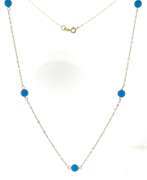 Nice Yellow Gold Blue Bead Station Necklace