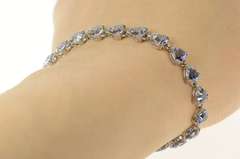 14K White Gold Trillion Syn. Tanzanite Statement Tennis Bracelet