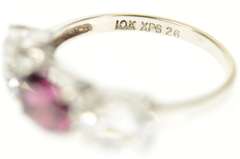 14K White Gold Three Stone Cubic Zirconia Purple Tourmaline Ring