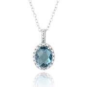 Sterling Silver 1.5ct London Blue Topaz & Diamond Accent Oval Necklace