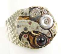 Heavy Sterling Ring with Watch Movement, 10.75